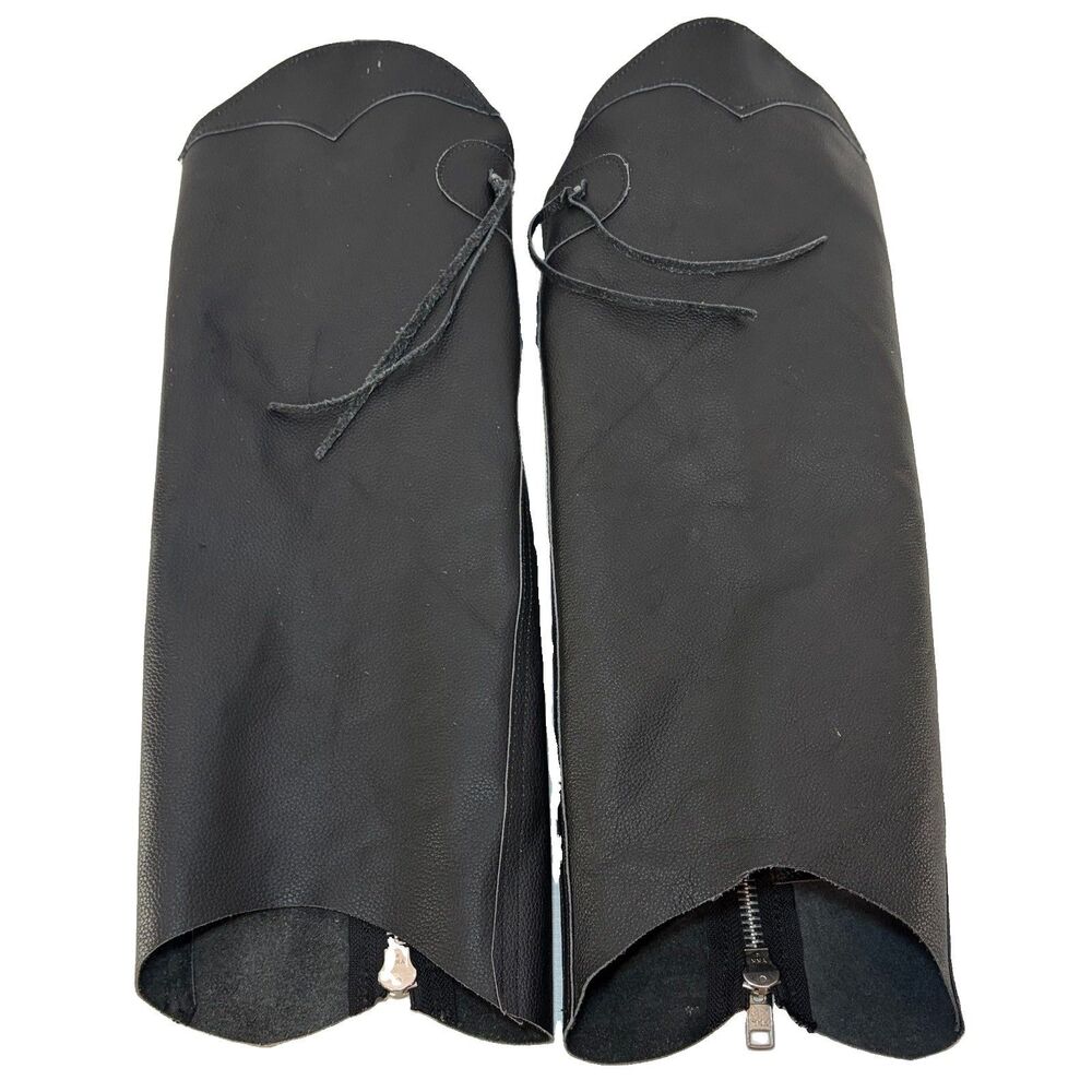 Motorcycle Gaiters Leg Protectors Black leather Full Zip Men’s medium